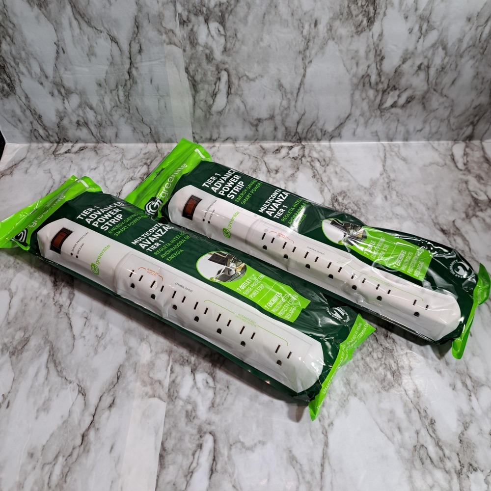 Greenlite Set/2 Advanced Power Strip 7 Outlet‎ Surge Protection Ideal For PC/TV